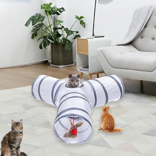 Cat Tunnel Tube Toys, 3 Ways Tunnels for Indoor Cats with Play Ball