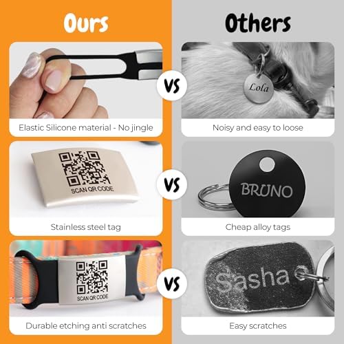 Smart Slide-On QR Code Pet Tag – Silent Dog & Cat ID Tag with Laser Engraving – Stainless Steel & Silicone – No App Needed – Custom Pet Profile – Fits Most Collars (Light Pink, Large)