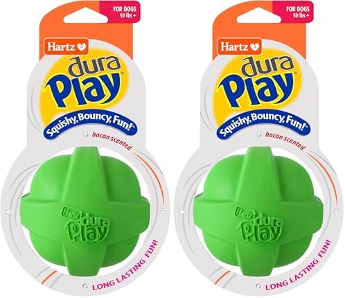 Hartz DuraPlay Bacon Scented Dog Toys, Large 1 Count, Colors May Vary (Pack of 2)