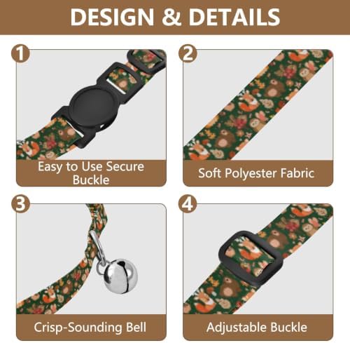 Cute Woodland Animals Fox Pet Collar 2 Pack Soft Polyester Pet Collar Adjustable Length 10.6" to 17.1"