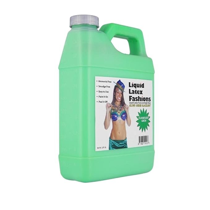 Fluorescent Green Liquid Latex Body Paint - 32 Oz for Adults and Kids, Zombie Skin Makeup Paint, Ideal for Schools, Parties, Theater, Cosplays, Carnivals