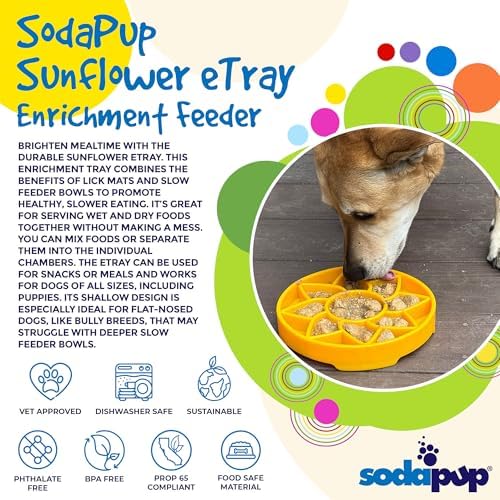 SodaPup Sunflower eTray – Durable Enrichment Feeder Made in USA from Non-Toxic, Pet-Safe, Food Safe Material for Mental Stimulation, Calming, Slowing Down Eating, Healthy Digestion, & More