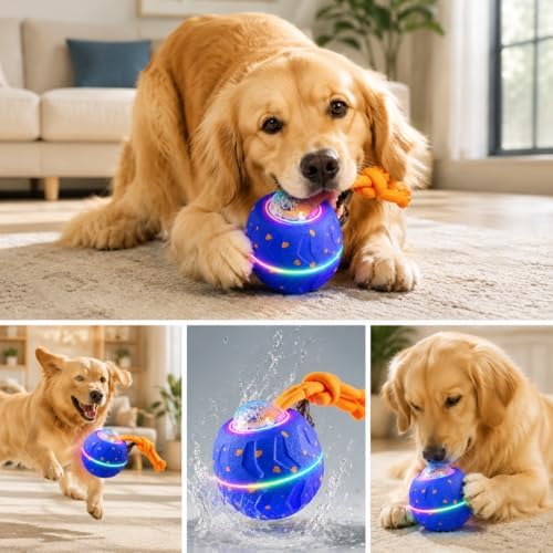 Smart Interactive Dog Ball, Automatic Rolling with LED Glow, E-TPU Dog Ball, Toy for Dog