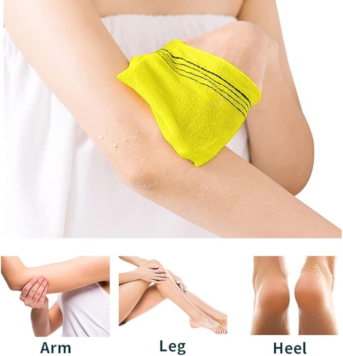 Exfoliating Bath Washcloth Yellow 10pcs, Korean Asian Exfoliating Mitt, Shower Glove, Removing Dry Dead Skin Cells, Cleaning Pores, Reusable, K-Beauty Body Care Item