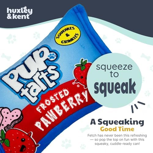 Huxley & Kent Power Plush Squeaky Dog Toy, Pup-Tarts Frosted Pawberry, Sm