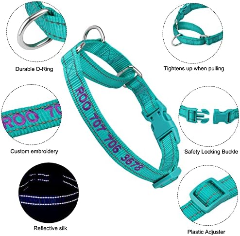 Personalized Martingale Dog Collar-Reflective Martingale Collars with Buckle, Custom Training Martingale Dog Collars Embroidered with Name and Phone Number for Small Medium Large Dogs