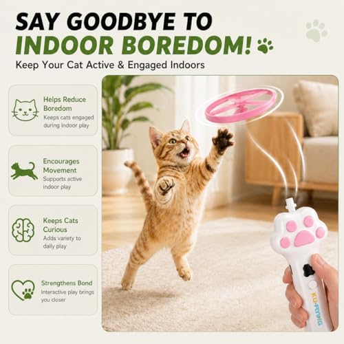 Cat Fetch Toy, Electric Cat Disc Launcher Toy with 8 Flying Spinners, Interactive Cat Toy for Indoor Cats and Bored Kittens, Bendable Discs, Rechargeable Paw Design（White）