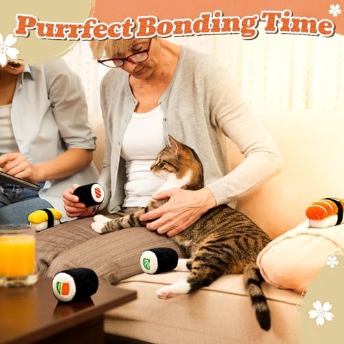 CiyvoLyeen Plush Sushi Catnip Toys for Indoor Cats 6 Pack