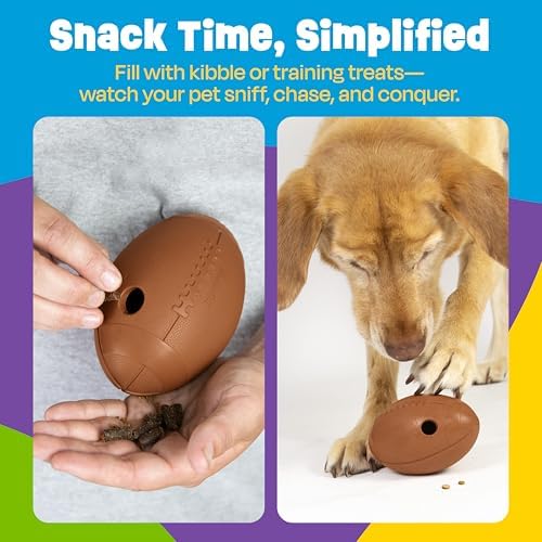 Brightkins Tough & Tumble Football Treat Dispenser - Interactive Dog Toys, Treat Dispensing Dog Toys, Puzzle Ball for Dogs, Brain Training for Dogs, Puppy Slow Feeder, Enrichment Games for Puppies