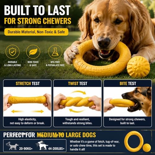 Large Dog Toy Ring and Ball Combo Set, Floating EVA 2 Pack (Yellow, Large)