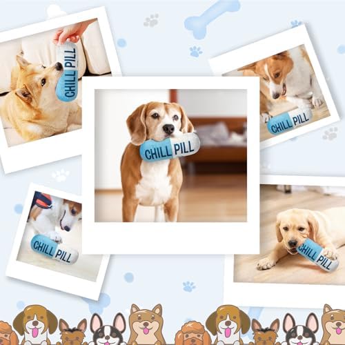 Wanheart Funny Chill Pill Dog Toy, Squeaky Plush Capsule for Teething Puppies & Cats, Interactive Chew Gift with Bite-Resistant Design, Pet Lover Present, Training Supply & Photo Prop(Blue)