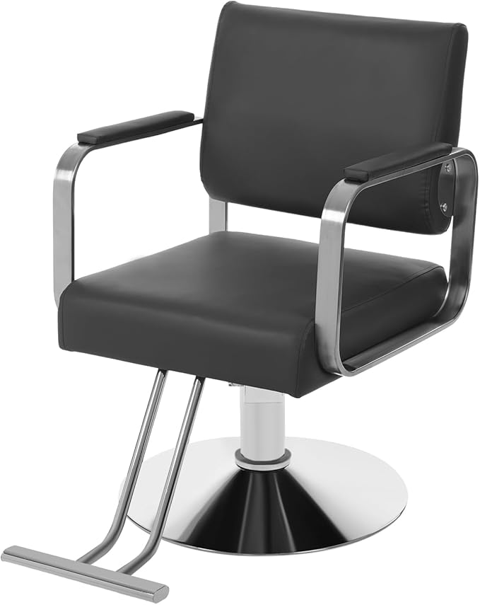 Salon Chair for Hair Stylist, Hydraulic Barber Chair with 360° Swivel, Height Adjustable Styling Chair for Barbershop, Beauty Salon, Tattoo & Spa Equipment, Black and Silver