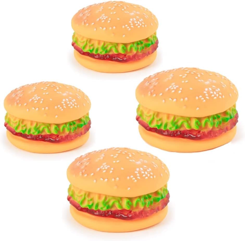 Hamburger Squeaky Toy Bite-Resistant Hamburger Dog Toys Squeaky Chewing Toys Tooth Cleaning Dog Supplies, Golden Retriever Teddy Pets Dog Training, Sofa Damage Prevention, Hamburger Pet Toys (4 pc)