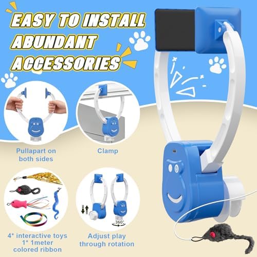 Motion Activated Clip-On Doorway Cat Toy, Rechargeable Automatic Hanging Interactive Toy, Indoor Chase & Play Enrichment Toy for Kittens, Adult Cats and Multi-Cat Homes