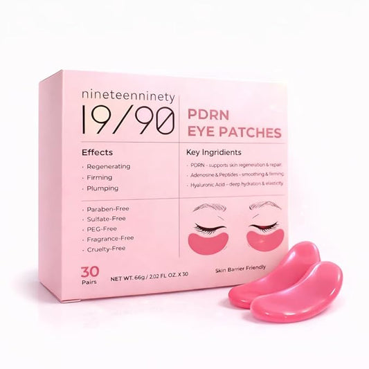 19/90 Revitalizing Hydrogel Under Eye Patches for Dark Circles & Puffiness - Salmon PDRN, Peptides & Hyaluronic Acid - Pink (30 Pair)