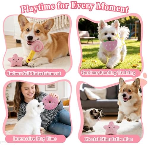 ASOCEA Small Dog Toys 5 Pack, Squeaky Plush Puppy Toys,Pink