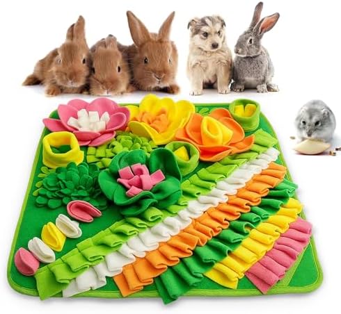 Rabbit Foraging Mat, 20"x20" Pet Snuffle Mat Interactive Snuffle Feeding Toy for Rabbits Guinea Pigs Chinchillas, Washable Pet Feed Game Bunny Toys to Stimulate Natural Foraging Skills