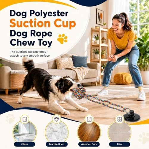 Dog Rope Toys for Aggressive Chewers, Strong Suction Base, Interactive Dog Toys to Keep Busy, Tough Tug of War Dog Toys for Large, Medium & Small Dogs (Multicolored, Suction)