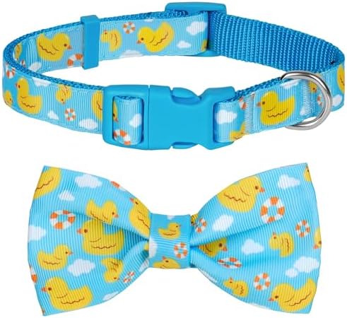 azuza Dog Collar with Bow Tie, Soft and Comfortable Adjustable Bowtie Dog Collar for Puppy and Small Dogs (XS, Yellow Duck)