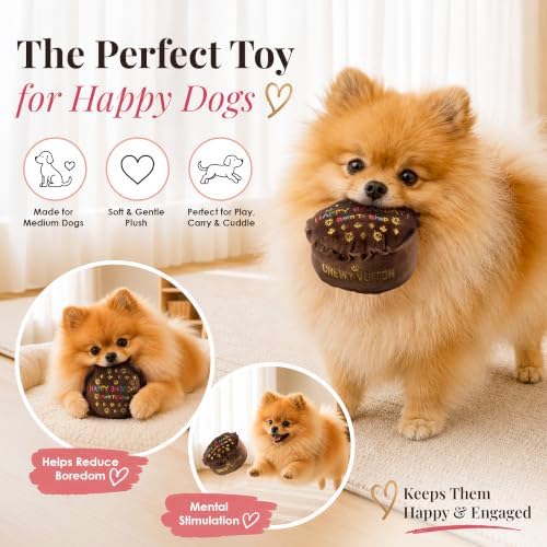 Dog Diggin Designs Chewy Vuiton Barkday Cake Plush Dog Toy | Luxury-Inspired Parody Designer Cake with Squeaker, Soft Plush Celebration Dog Toy – Prêt-à-Porter Play!