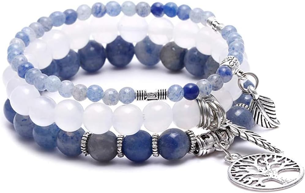 Jardme Healing Crystal Bracelets for Women, 8mm Beaded Natural Stone Stretch Chakra Bracelets Tree of Life Bracelet Jewelry Gifts for Women