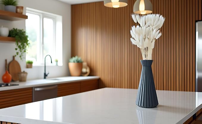 Modern Geometric Decorative Vase, 10" Tall Matte Blue Gray Vase for Pampas Grass, Minimalist Contemporary Home Decor for Living Room, Dining Table, Shelf, Coffee Table & Office.