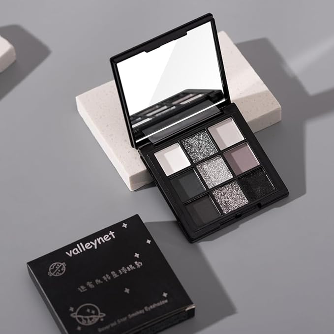 URQT Grey Silver Eyeshadow Palette with Mirror – 9 Highly Pigmented Matte & Shimmer Shades, Long-Lasting Blendable Formula, No Crease 12H+, Smooth Application, Travel-Friendly Cool Tone Eye Makeup