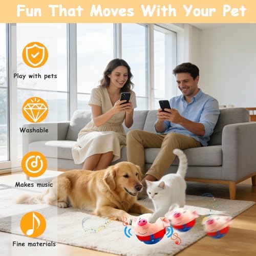 Interactive Dog Toys, Active Moving Pet Plush Toy, 2026 Upgraded Rechargeable Squeaky Dog Ball Toy with Recording Sound, Washable Cartoon Pig Plush Toy for Dogs Puppies (Blue)