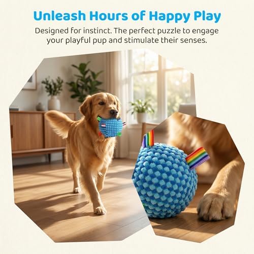 Dog Toys Balls, Interactive Dog Toys Dog Balls with Built-in Bell and Straps, Premium Soft Pet Toys Balls for Small Medium Pets Birthday Gifts, Indoor Outdoor Puppy Toy Ball, Blue (6.7 Inch)