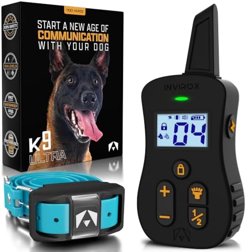 INVIROX Ultra K9 Dog Training Collar with Remote for Large Breeds | Veteran-designed, for Reactive Stubborn or Hard-to-Train Dogs, ¾ Mile Range, Night-Light Mode, Safe Communication
