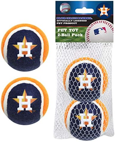 Pets First MLB Houston Astros Tennis Balls for Dogs & Cats - 2 Piece Set with Team Logo in Vibrant Team Color