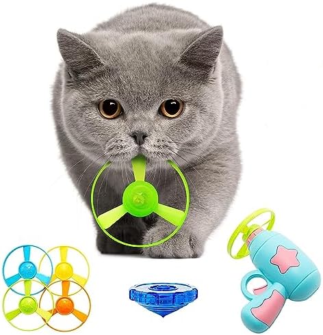 Cat Flying Disc Propeller Launcher Toy, Interactive Fetch for Indoor Cats