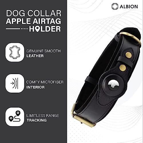 AirTag Dog Collar for Apple AirTag – Leather Dog Collar with Apple AirTag Holder – Smart Collars for Dog – GPS Dog Collar – Dog Collar with Airtag Holder (S, Black)
