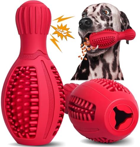 Treat Dispensing Puzzle Dog Toy - Interactive Chew Toys for Aggressive Chewers, Durable Rubber with Squeaker & Mental Stimulation for Large Medium Small Dogs Breeds