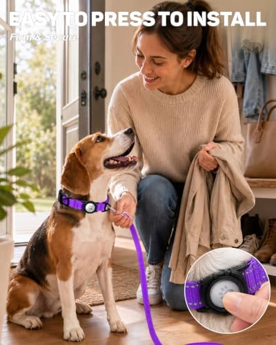 Padded Dog Collar with Waterproof Holder Compatible with Airtag