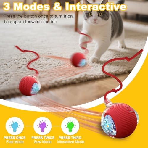 3-Pack Interactive Cat Toys Ball for Indoor Cats＆Dog,Automatic Cat Toy 360° Auto-Rotation Smart Obstacle Avoidance,Includes 8 Cat Spiral Spring,Cat Enrichment Toys for Indoor Cats