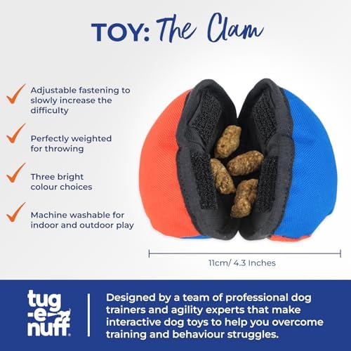 Tug-E-Nuff The Clam (Orange & Blue) Compact Dog Treat Dispenser Toy, 4.5"