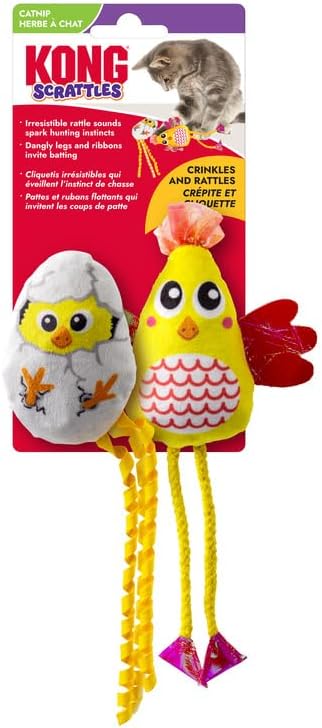 KONG Scrattles Chicken Duos – Chicken and Egg - Crinkly, Rattling Cat Toys with Catnip for Active Play