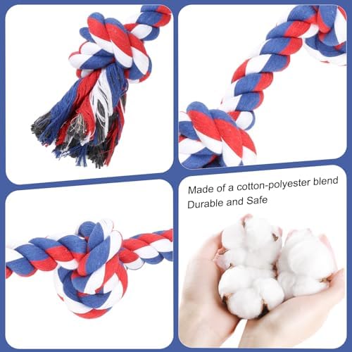 SZEE July 4th Dog Rope Toy for Large Dogs, 37 Inch 5 Knots, Tug of War Rope for Large Breeds, for Energy Release & Boredom Relief, Patriot Pet Toy (Red & Pink)
