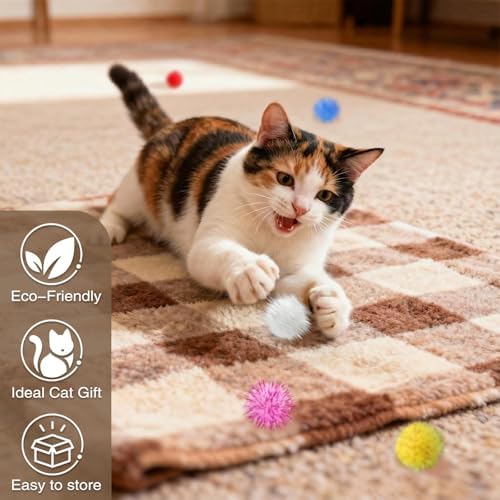 80 Pcs Sparkle Pom Pom Balls 1.5 Inch Cat Toy Chase Ball Interactive Glitter Tinsel Ball for Kitten Cat Favorite Gift Assorted Color