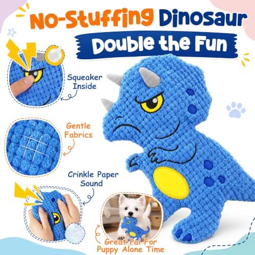 KIPRITII 9 Pack Puppy Toys for Teething, Small Dog Toys Set Keep Dogs Busy | No-Stuffing Dinosaur-Shaped Toy, Squeaky & Chew Play, Tug & Fetch, Boredom Relief, Indoor Play, Outdoor Interaction