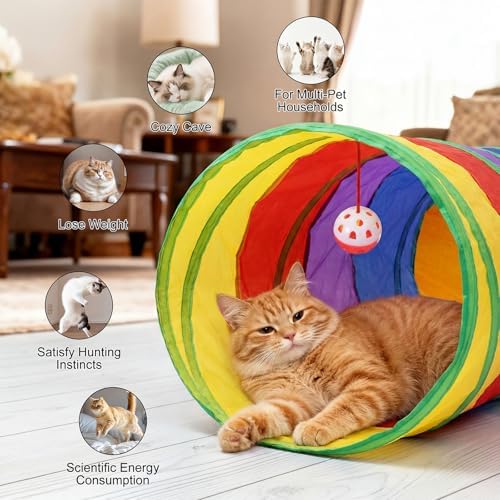 Bemodst S-Type Cat Tunnel, 2 Way/3 Way/4 Way/5 Way Collapsible S-Shape Small Animal Tubes Kitty Tunnels Interactive Maze House Toy with Storage Bag for Kitten Puppy Rabbit Guinea Pig (Rainbow-5 Way)