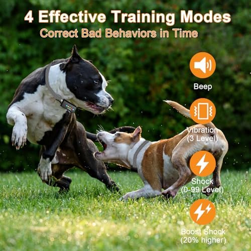 4 Dogs Shock Collar, 1640FT Dog Training Collar with Remote, Waterproof Electric Educator, Smart Anti-bark Trainer, 4 Modes Stop Bad Behaviors, Security Lock, Rechargeable e-Collar for Puppy