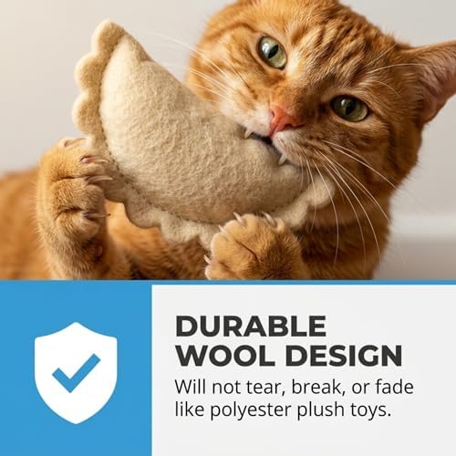 Glaciart One Wool Dumpling Cat Toys with Catnip | Interaction & Boredom Relief, Encourages to Exercise, Explore & Play | Filled w/Organic Herbs to Help Sooth or Reduce Anxiety