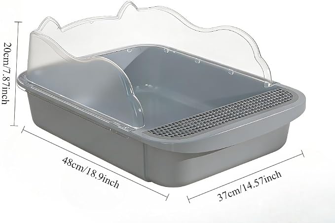 Open Top High Sided Cat Litter Box, Anti-Splashing Semi-Enclosed Litter Box with Removable Tray, Sifting Scoop Included - Easy to Clean & Odor Control(Grey,Large)