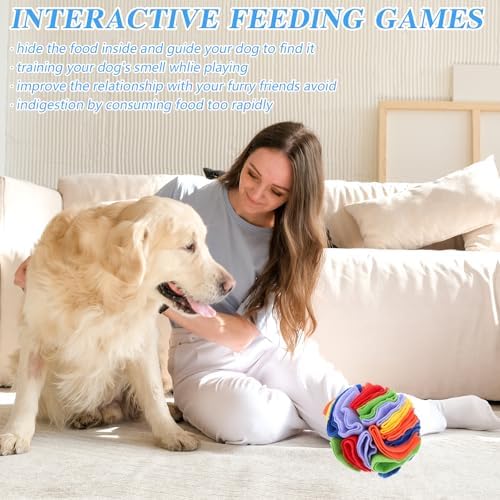 2 Packs Snuffle Ball for Dogs - Sniffle Interactive Treat Ball, Stress Relief, Slow Feeder, Puzzle Toy for Small Medium Dogs Cats, Soft Polar Fleece, Rainbow & Ocean Blue, 5.9 Inches