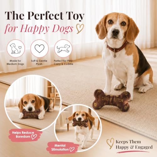 Dog Diggin Designs Chewy Vuiton Plush Dog Toy Bone | Luxury-Inspired Parody Designer Bone with Squeaker, Soft Plush Chew & Play Dog Toy – Prêt-à-Porter Play!