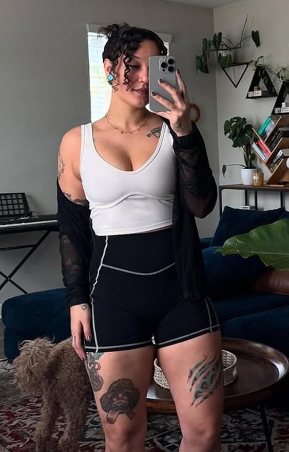 Aoxjox Lexi Lined Workout Biker Shorts for Women Tummy Control High Waisted Exercise Athletic Gym Running Yoga Short 6"
