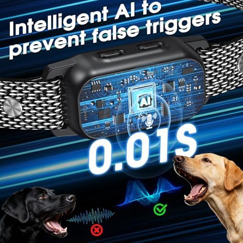Anti Bark Collar for Medium Dogs, N0-Shock Humane Training Modes | Only Vibration Beep, 8 Levels, Rechargeable Dog Bark Collar with Smart Chip, IP67 Waterproof No-bark Collar for Large Dogs