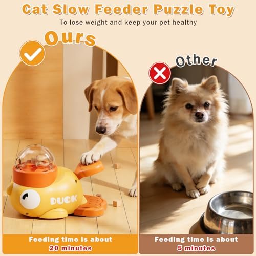 Interactive Puzzle Toy Treat Dispenser Toy for Dog & Cat, Duck Slow Feeder | Eenrichment Toys for Small Medium Dogs & Cats, Promotes IQ Training Reduces Bloating Anti Gulping